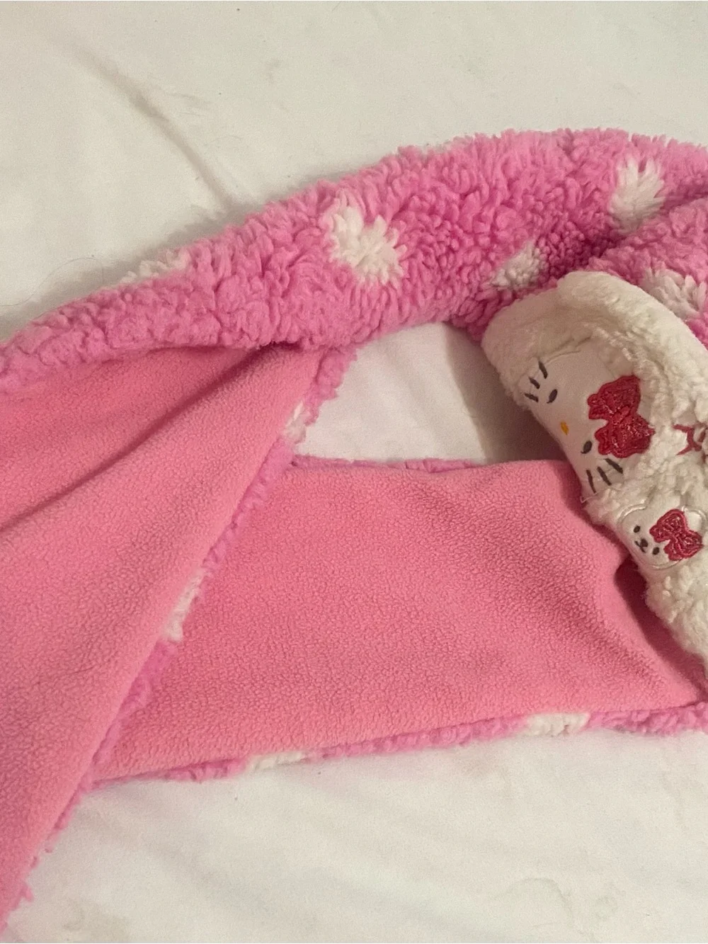 Hello Kitty Plush Pink and White Polka Dot Hooded Scarf